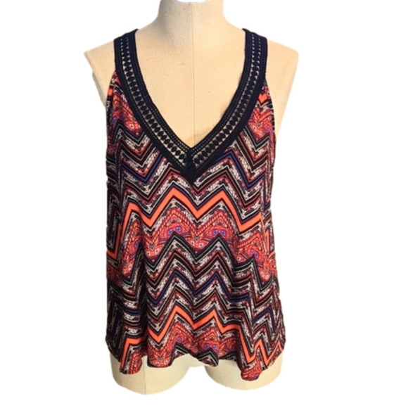 Ambiance Tops - JUNIORS Ambiance Tribal macrame neck line tank top size Medium